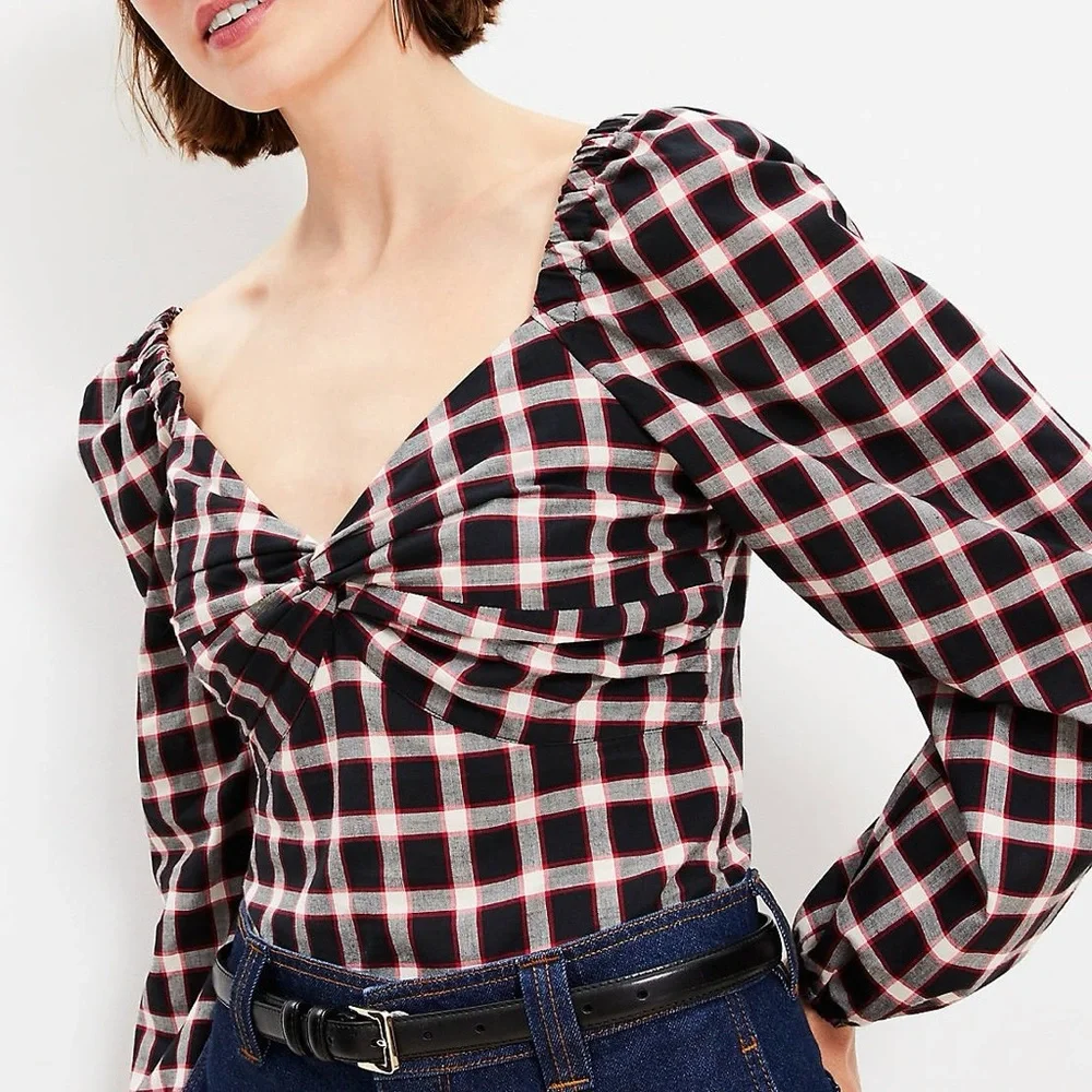 LOFT | NWT Plaid Sweetheart Blouse